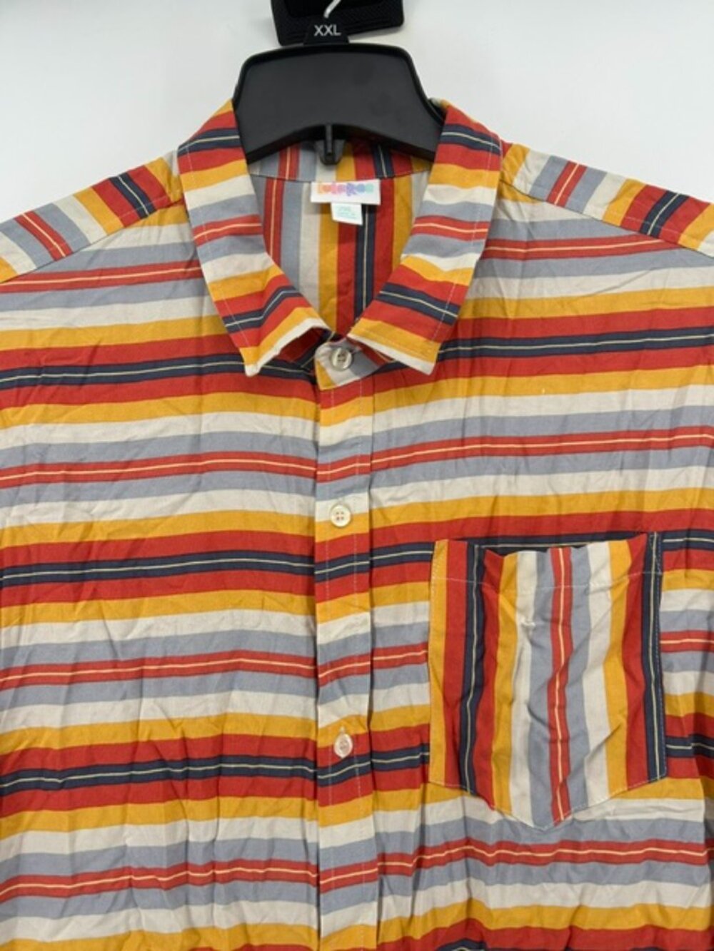 LuLaRoe‎ Michael Dress Shirt 2XL Button UP Multicolored Stripe Short Sleeve